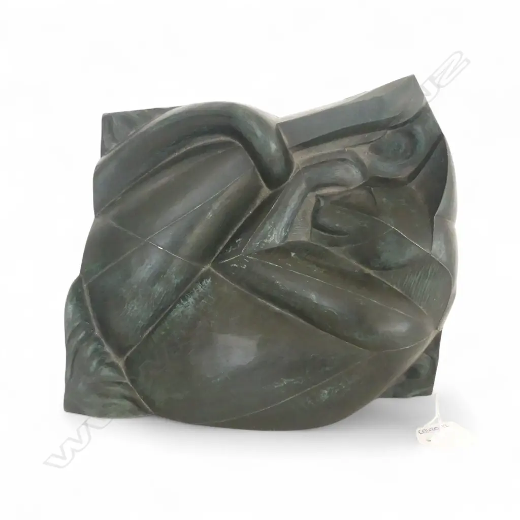 BRONZED PLASTER cubist CAT SCULPTURE by BRIAN JONES. Monogrammed & dated '92 Ed.6/20. 250x185x90mm 2 tiny frits Image 1++