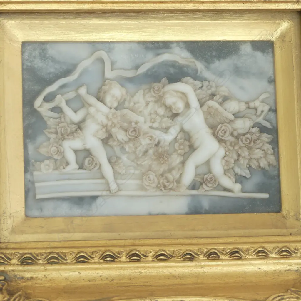PAIR OF DECORATIVE COMPOSITE PANELS DEPICTING PUTTI HOUSED IN GILT FRAME (250 X 300 mm) INCL FRAME EACH  Image 1++