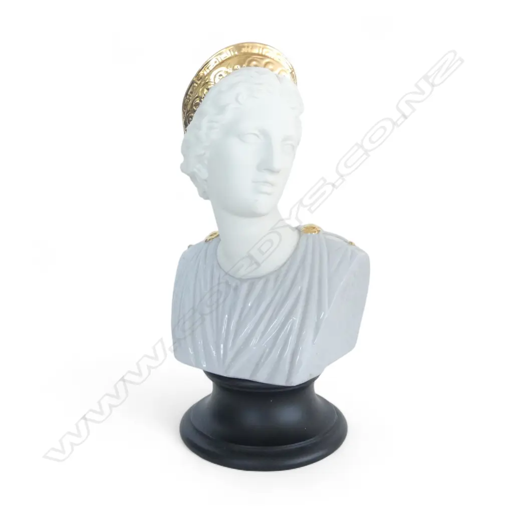 GLAZED CERAMIC BUST OF DIANA ON TIMBER STAND 470MM (H) Image 1++