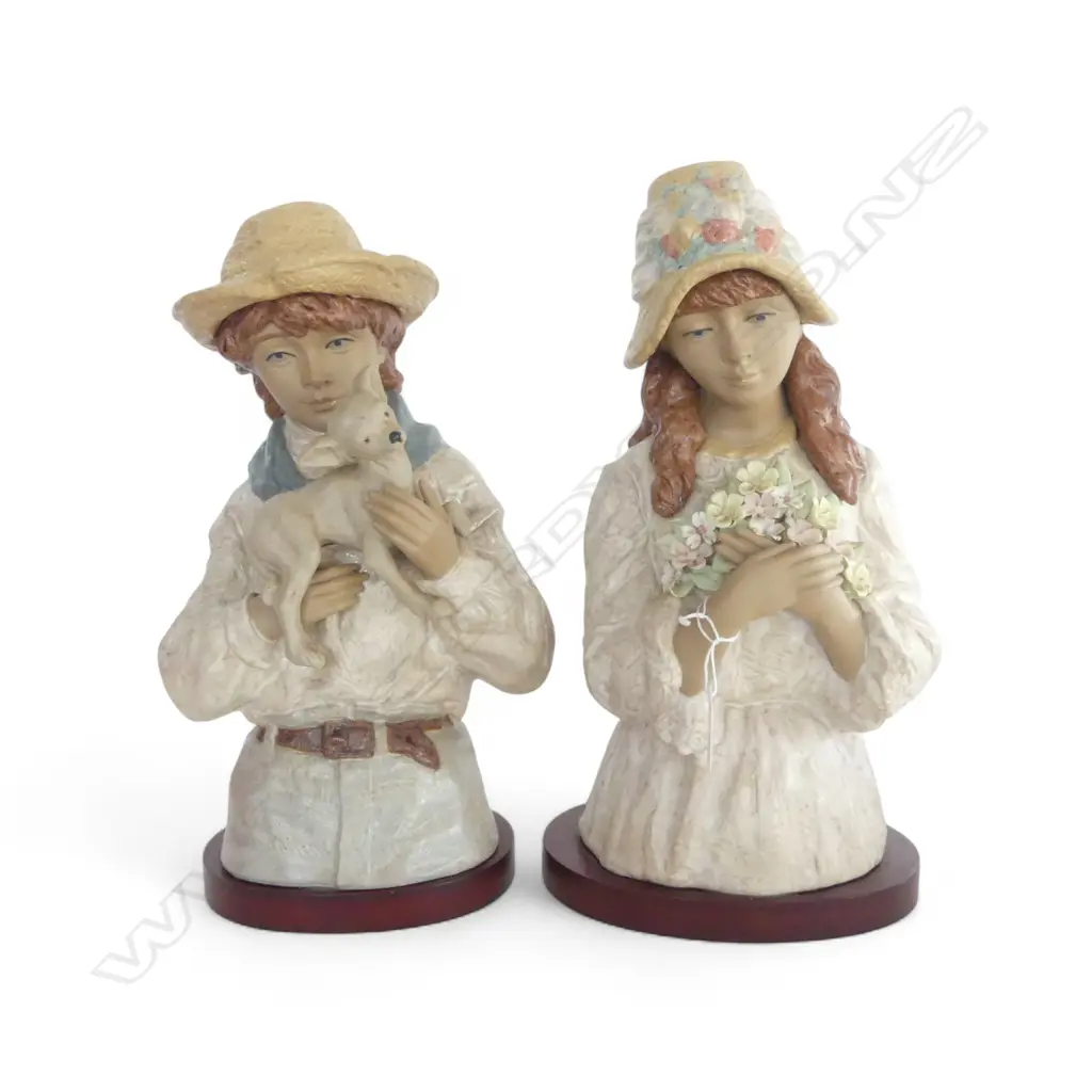 PAIR OF MARCO GINER PORCELAIN FIGURES DEPICTING BOY WITH LAMB (A/F)  AND GIRL HOLDING FLOWERS 380 mm (H) EACH Image 1++