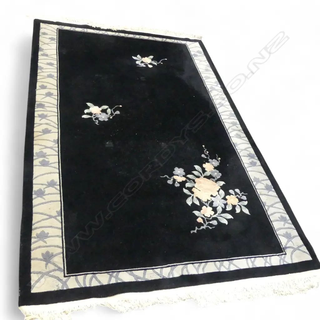 HAND KNOTTED ORIENTAL STYLE BLACK WOOL PILE RUG 1800 x 2800mm FAULTS Image 1++
