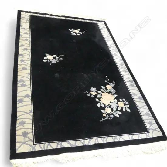 HAND KNOTTED ORIENTAL STYLE BLACK WOOL PILE RUG 1800 x 2800mm FAULTS
