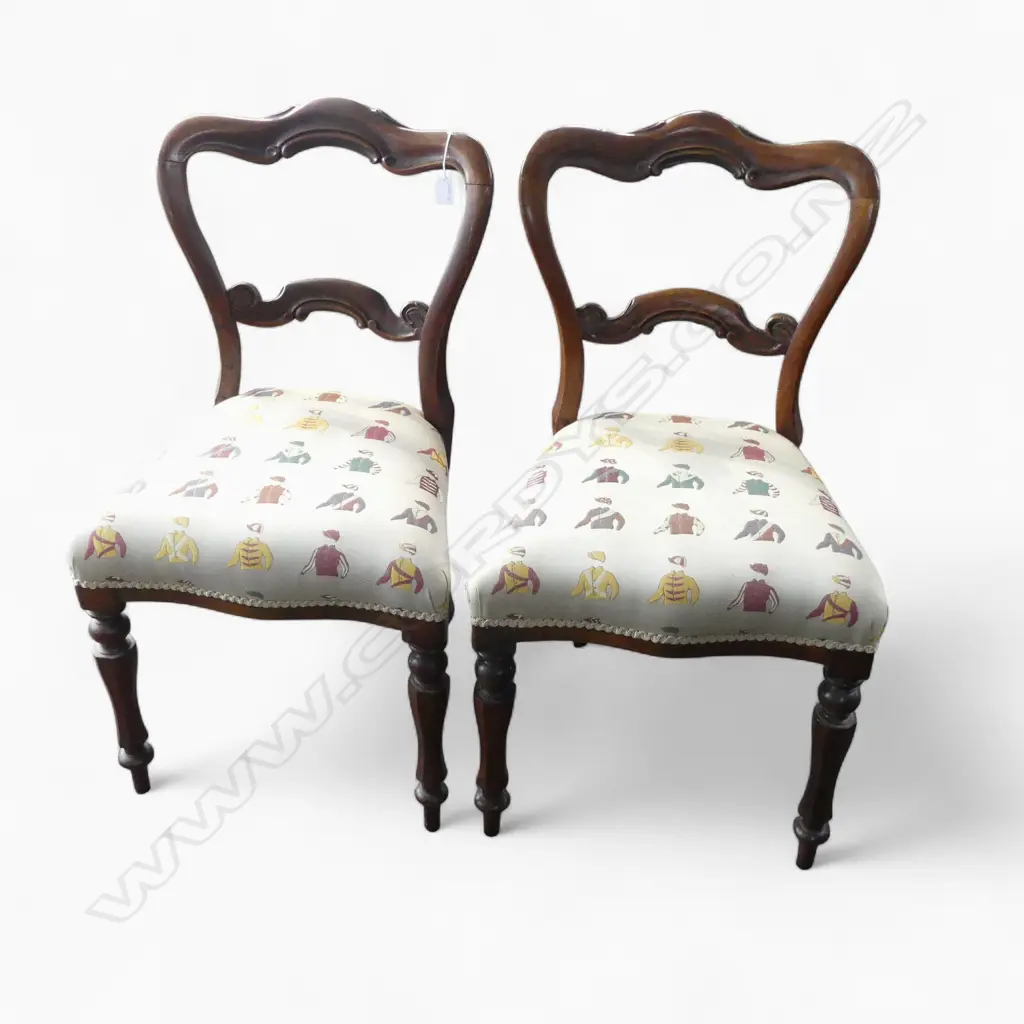 PR of VICTORIAN ROSEWOOD BALLOON BACK CHAIRS jockey patterned upholstered seats Image 1++