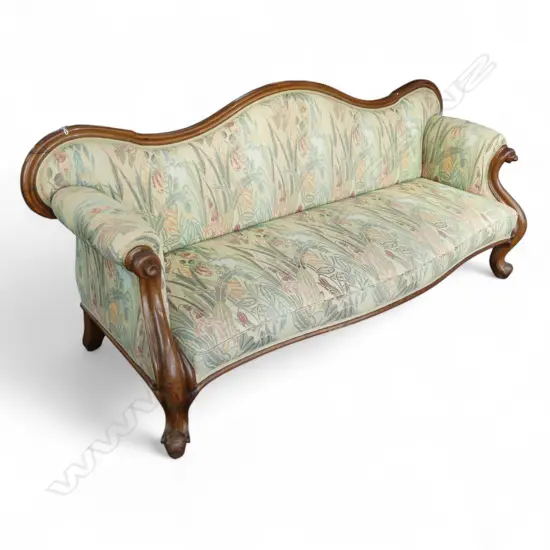 VICTORIAN WALNUT SERPENTINE BACK SOFA W.2150mm