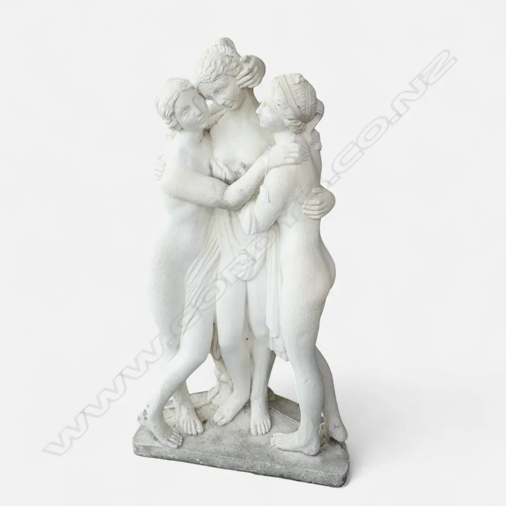 LGE CONCRETE 3 GRACES GARDEN STATUE. The 3 naked maidens in an embrace. H.1040mm. Image 1++