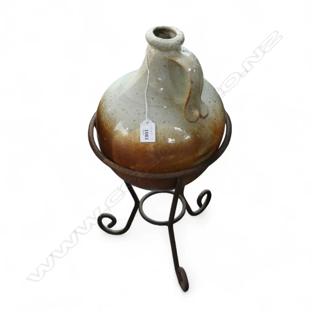 STUDIO POTTERY FLAGON ON METAL STAND H.520mm Image 1++