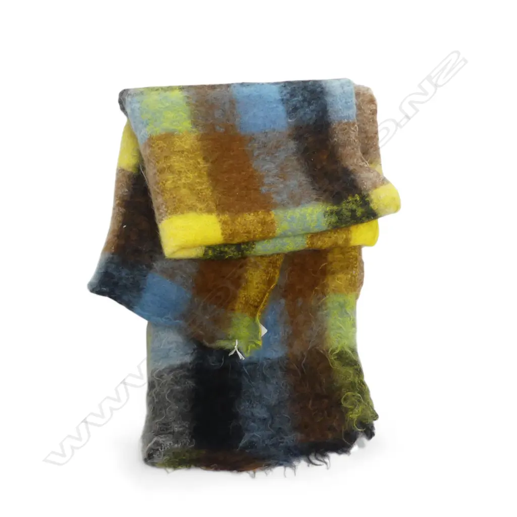 FINE MOHAIR COLOURED CHEQUERED PATTERN NARROW BLANKET 1250 X 550mm Image 1++