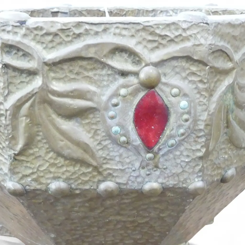 ARTS & CRAFTS BEATEN METAL PLANTER 460mm dia Image 1++