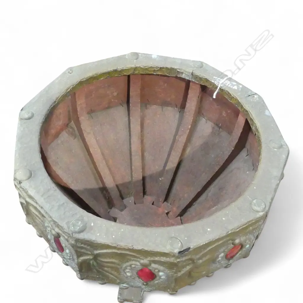 ARTS & CRAFTS BEATEN METAL PLANTER 460mm dia Image 1++