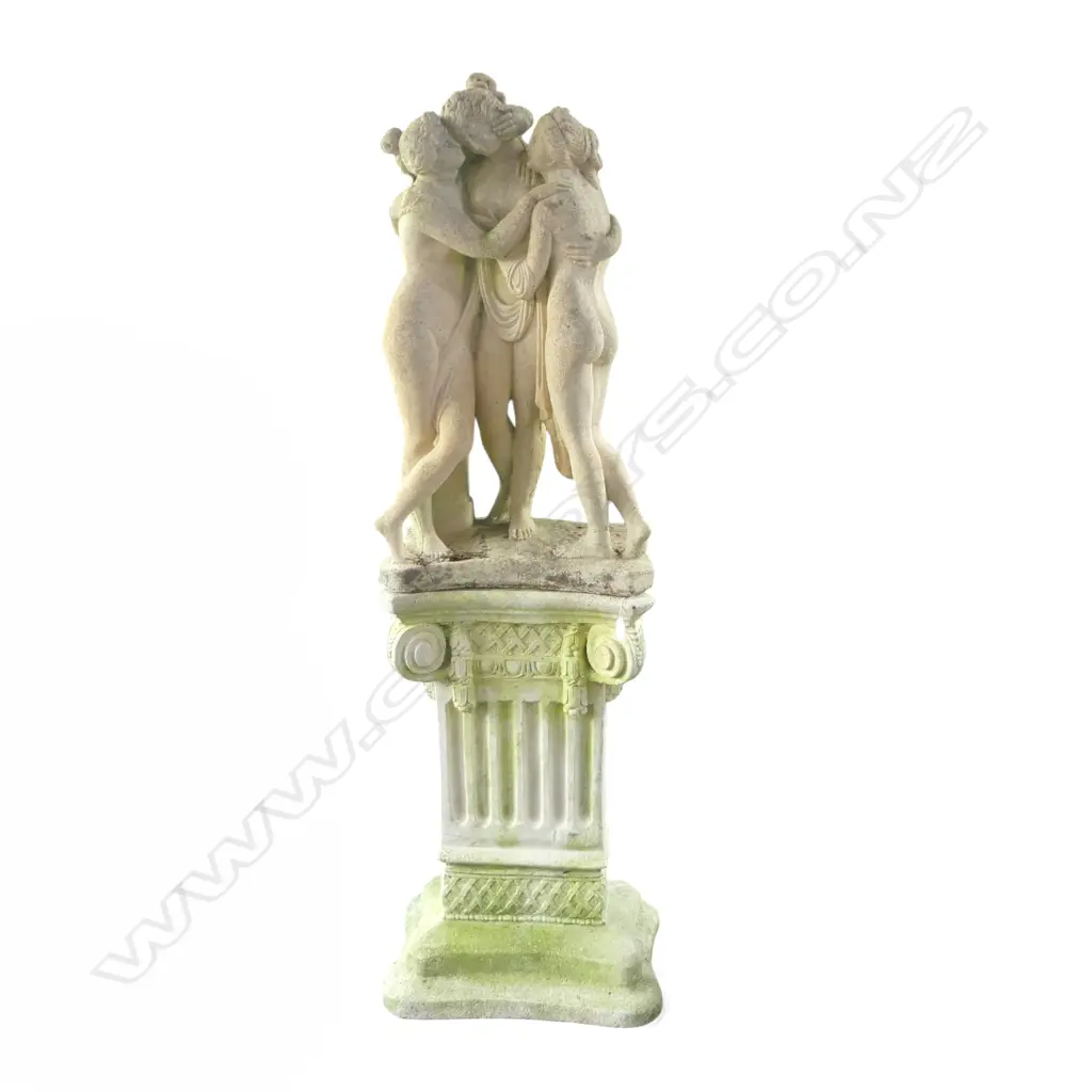 LG CONCRETE 'THREE GRACES' GARDEN STATUE ON CORINTHIAN PLINTH, 1640 x 4800 x 300mm (incl. plinth) Image 1++