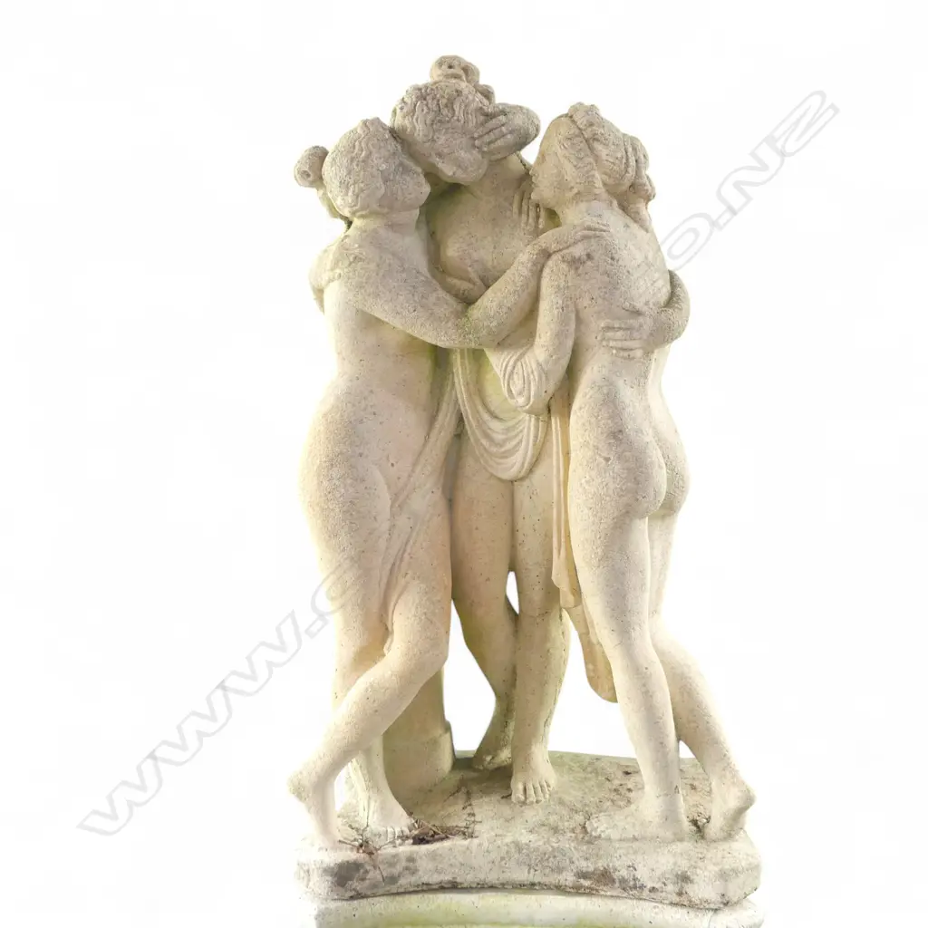 LG CONCRETE 'THREE GRACES' GARDEN STATUE ON CORINTHIAN PLINTH, 1640 x 4800 x 300mm (incl. plinth) Image 1++