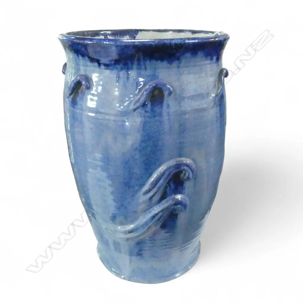 STUDIO POTTERY BLUE GLAZED PLANTER / UMBRELLA STAND H.470mm Image 1++
