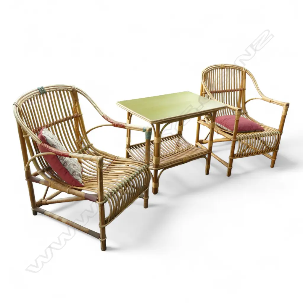 CANE PATIO SET; TABLE + PR CHAIRS Image 1++