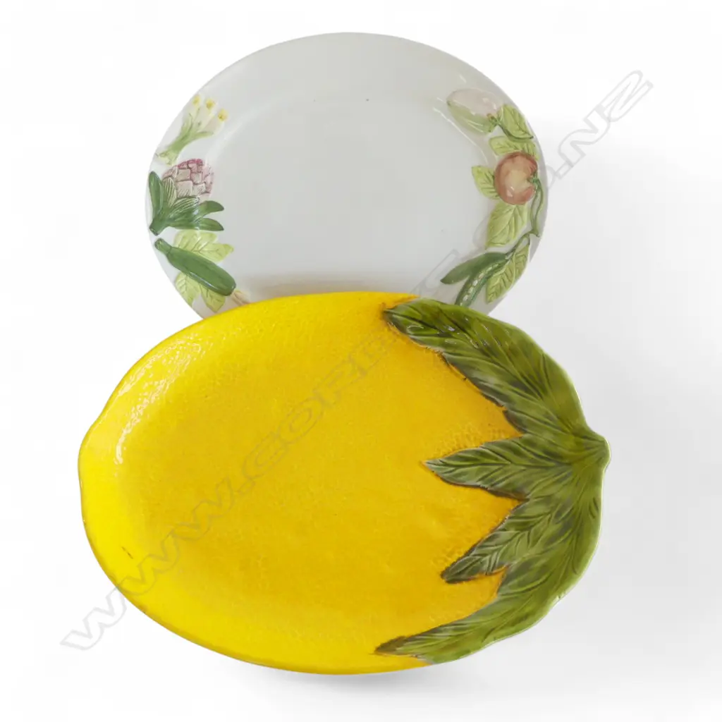 ITALIAN 'ITALIC ARS' LARGE LEMON PLATTER L.485mm + PORTUGUESE ALFALEXPORT fruit & vege molded platter L.415mm Image 1++