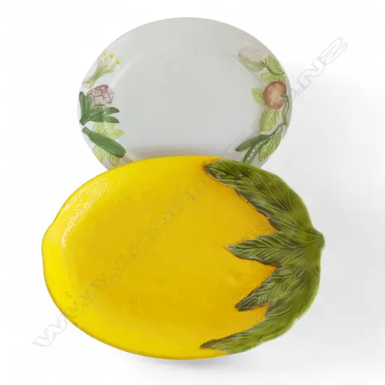 ITALIAN 'ITALIC ARS' LARGE LEMON PLATTER L.485mm + PORTUGUESE ALFALEXPORT fruit & vege molded platter L.415mm