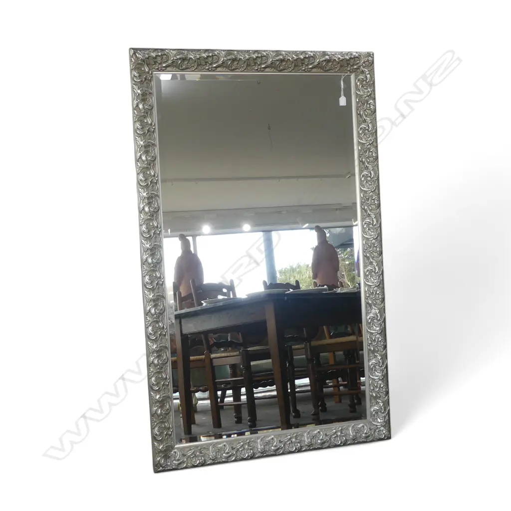 LGE FANCY SILVERED FRAMED BEVEL EDGED MIRROR relief scrolling decoration 1580 x 970mm Image 1++