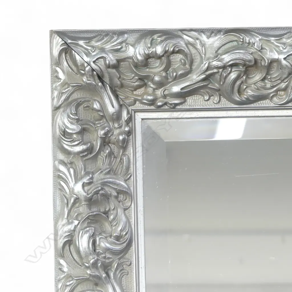 LGE FANCY SILVERED FRAMED BEVEL EDGED MIRROR relief scrolling decoration 1580 x 970mm Image 1++