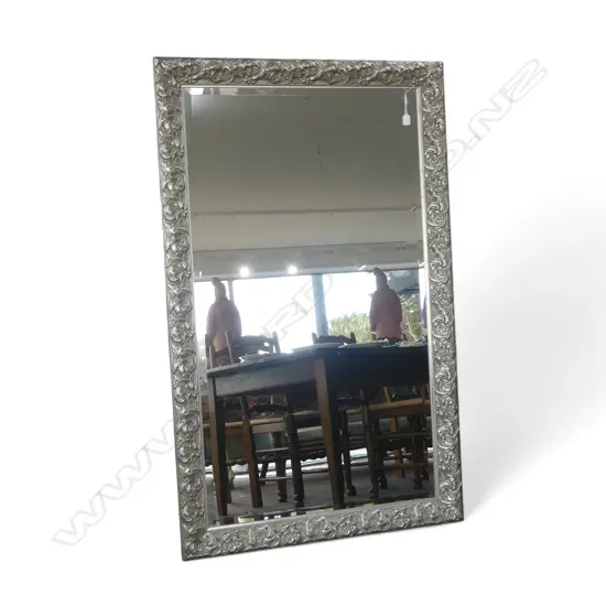 LGE FANCY SILVERED FRAMED BEVEL EDGED MIRROR relief scrolling decoration 1580 x 970mm