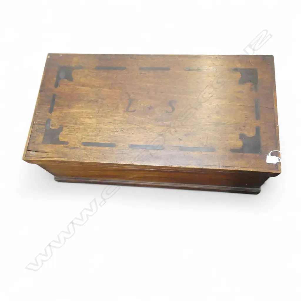 19thC MAHOGANY HINGED LID TRUNK  W.915mm Image 1++