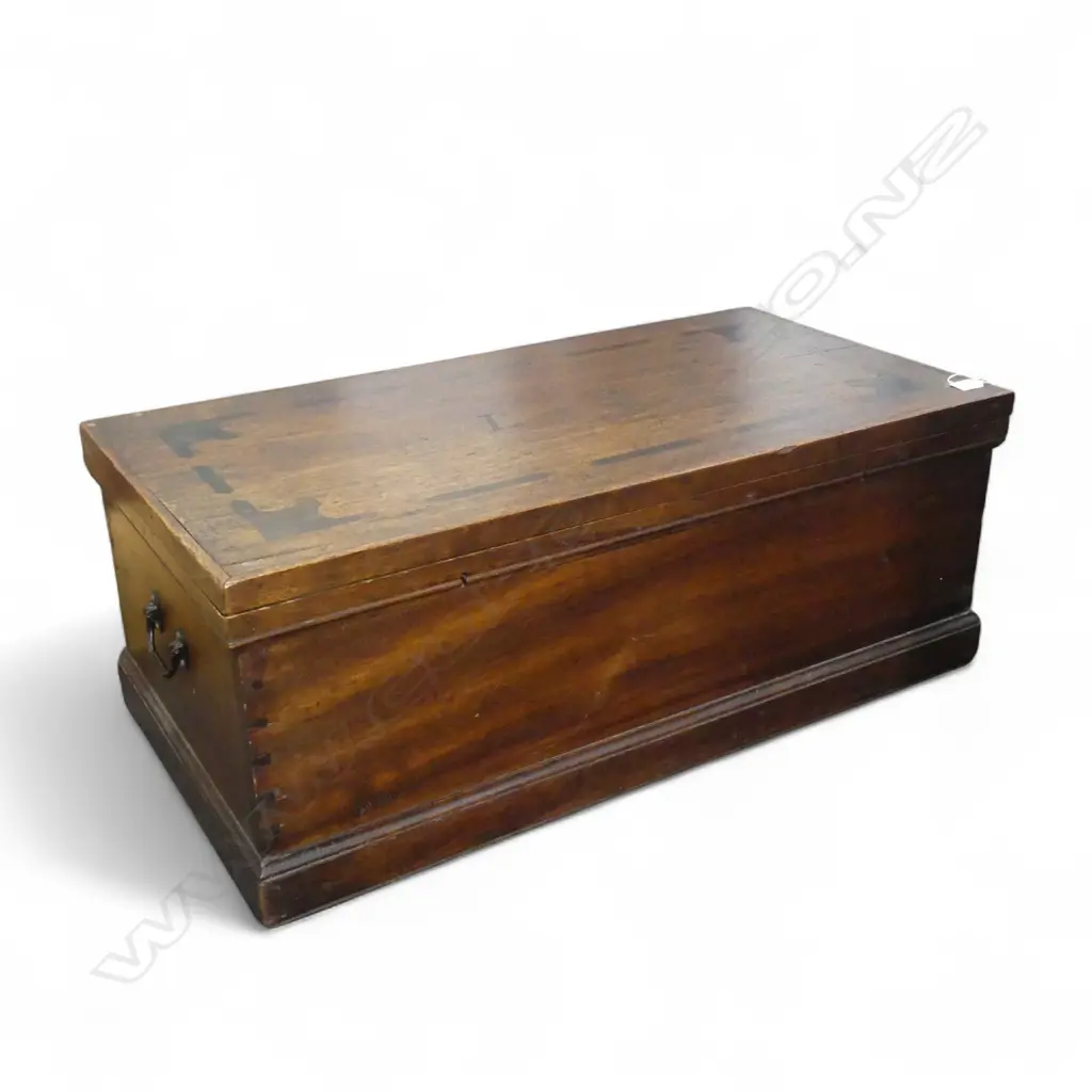 19thC MAHOGANY HINGED LID TRUNK  W.915mm Image 1++
