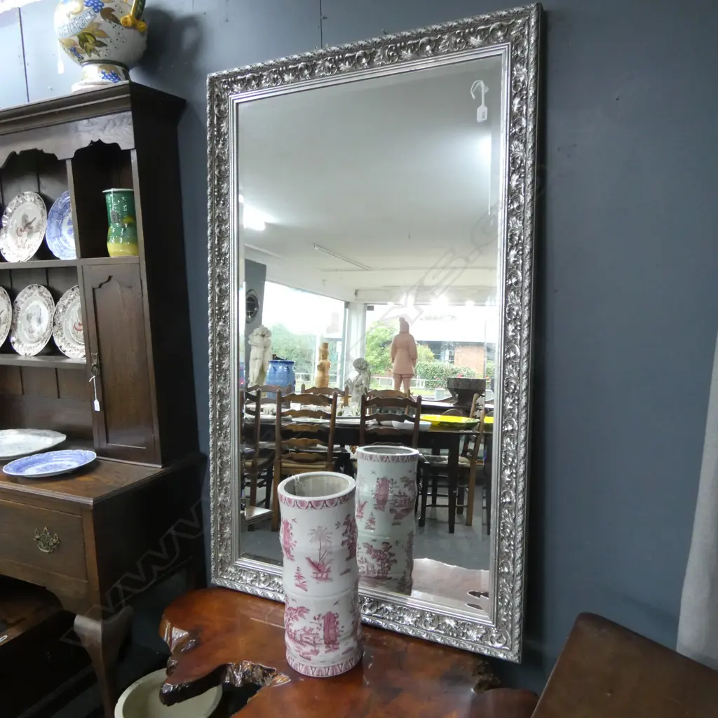 LGE FANCY SILVERED FRAMED BEVEL EDGED MIRROR relief scrolling decoration 1570 x 970mm Image 1++