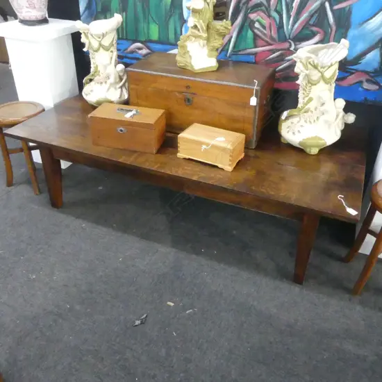 20thC OAK 4 PLANK TOP LGE COFFEE TABLE French refectory antique style. 1600 x 800 x 450mm 
