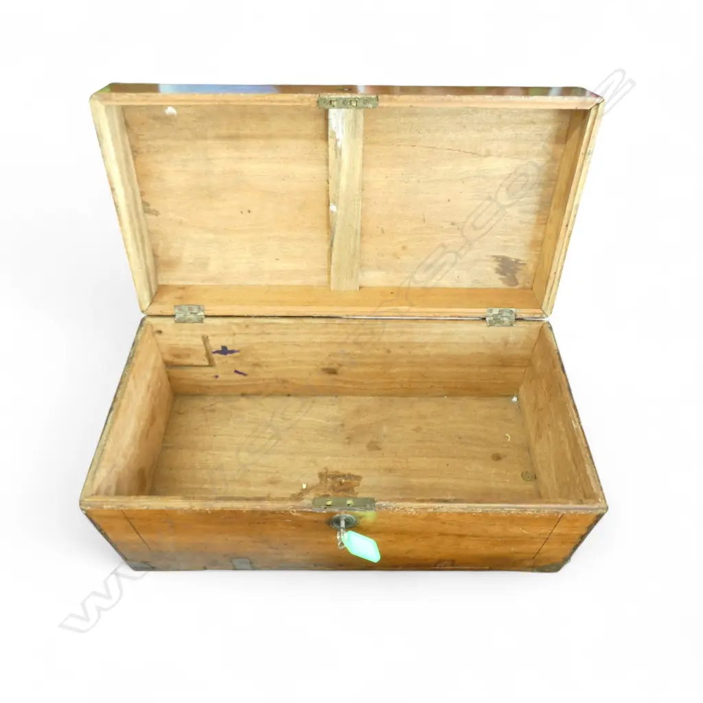 SMALL ANTIQUE FOOTLOCKER, COPPER BINDING 630x315x285mm Image 1++