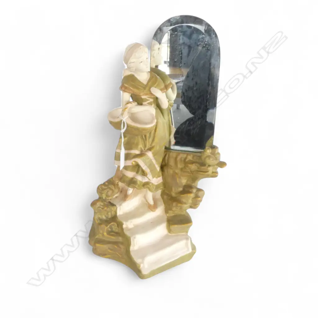 DECORATIVE CERAMIC FIGURINE OF A WOMAN HOLDING A BASKET WITH ATTACHED MIRROR 430 mm (H) Image 1++