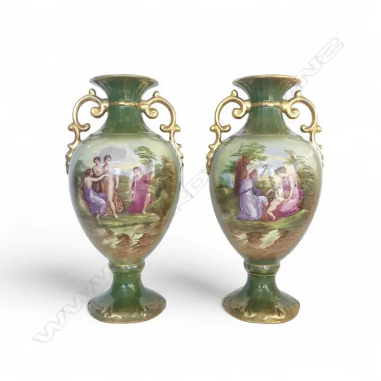 PR TALL FRENCH SEVRES STYLE PORCELAIN & GILT BALUSTER VASES, H.400mm (1 faulted)