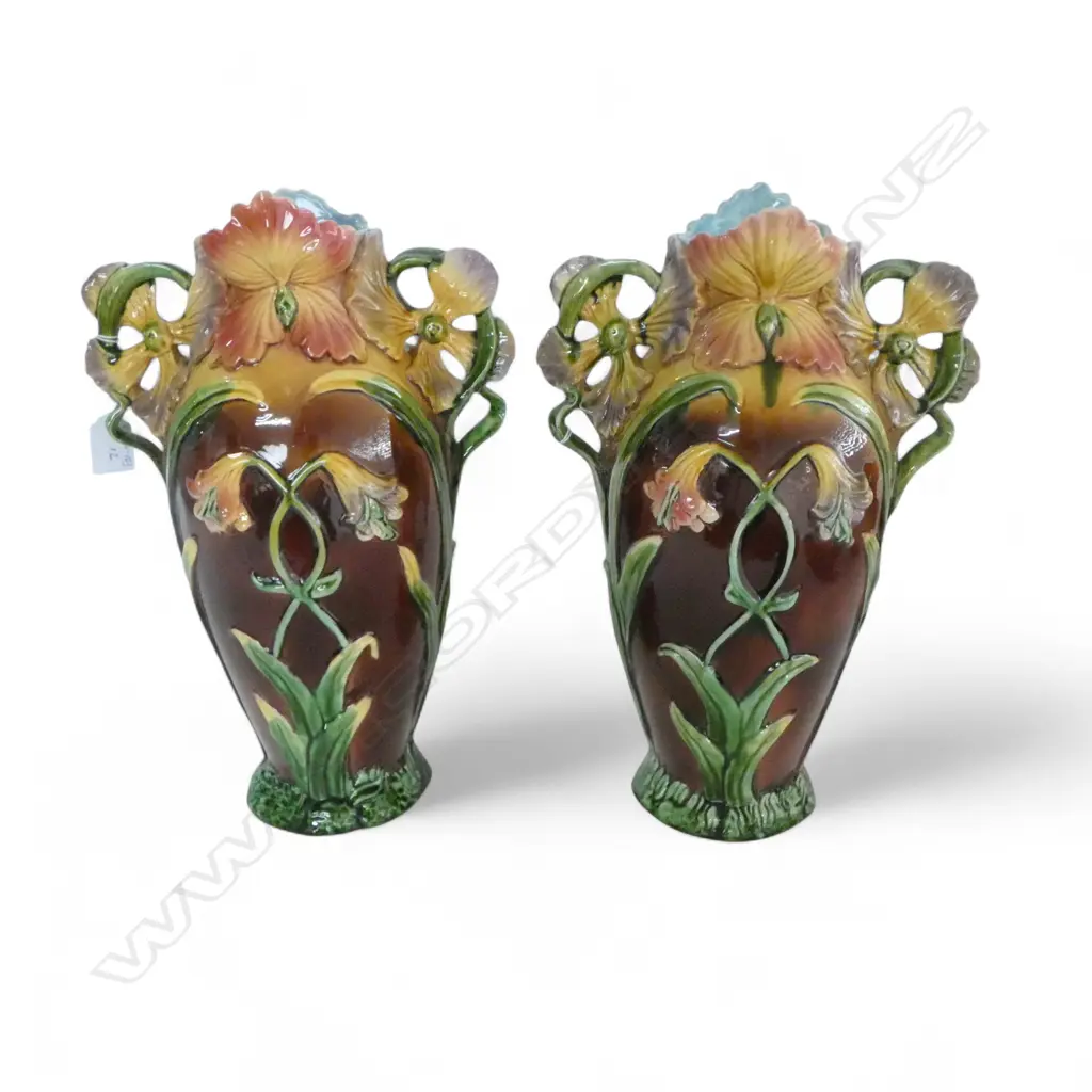 PAIR OF MAJOLICA VASES 380mm (H) EACH Image 1++