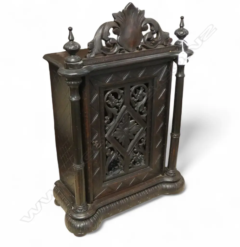 ANTIQUE GERMAN BLACK FOREST SMALL PINE CABINET (OLD BORER) 440x230x640mm Image 1++