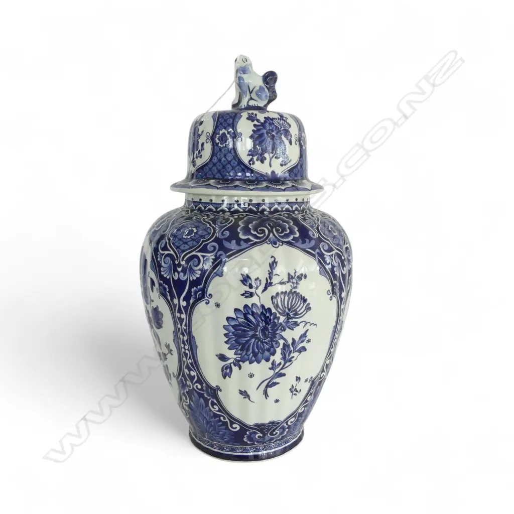 LG DELFT LIDDED VASE BY BOCH BELGIUM H.460mm RIM REPAIRED Image 1++