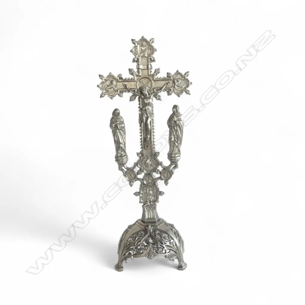 VINTAGE SILVER METAL CRUCIFIX H.450mm Image 1++