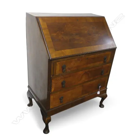 1920s WALNUT WALL FALLFRONT BUREAU w DRAWERS, 800 x 450 x 1000mm