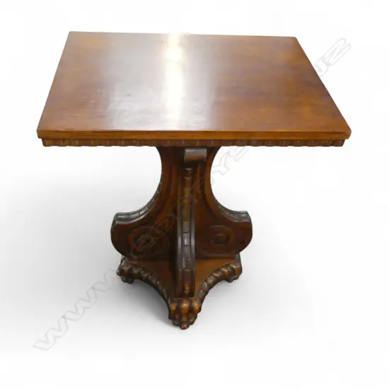 MAHOGANY SIDE TABLE WITH SCROLLED PEDESTAL BASE 680 X 555 mm