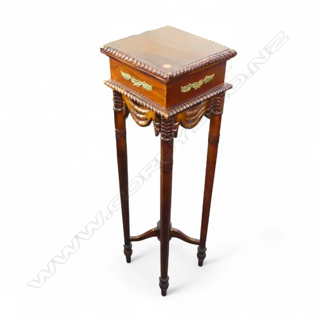 MAHOGONY PLANT STAND WITH BRASS ESCUTHONS 1060mm (H) Image 1++