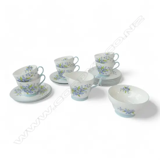 SHELLEY CHINA 6CSP C/SUGAR TEASET BLUE FLORAL PAT
