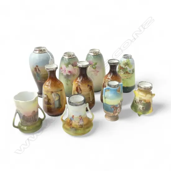 11 ROYAL BAYREUTH VASES; 10 w. STG COLLARS + AUCKLAND POST OFFICE H.145mm