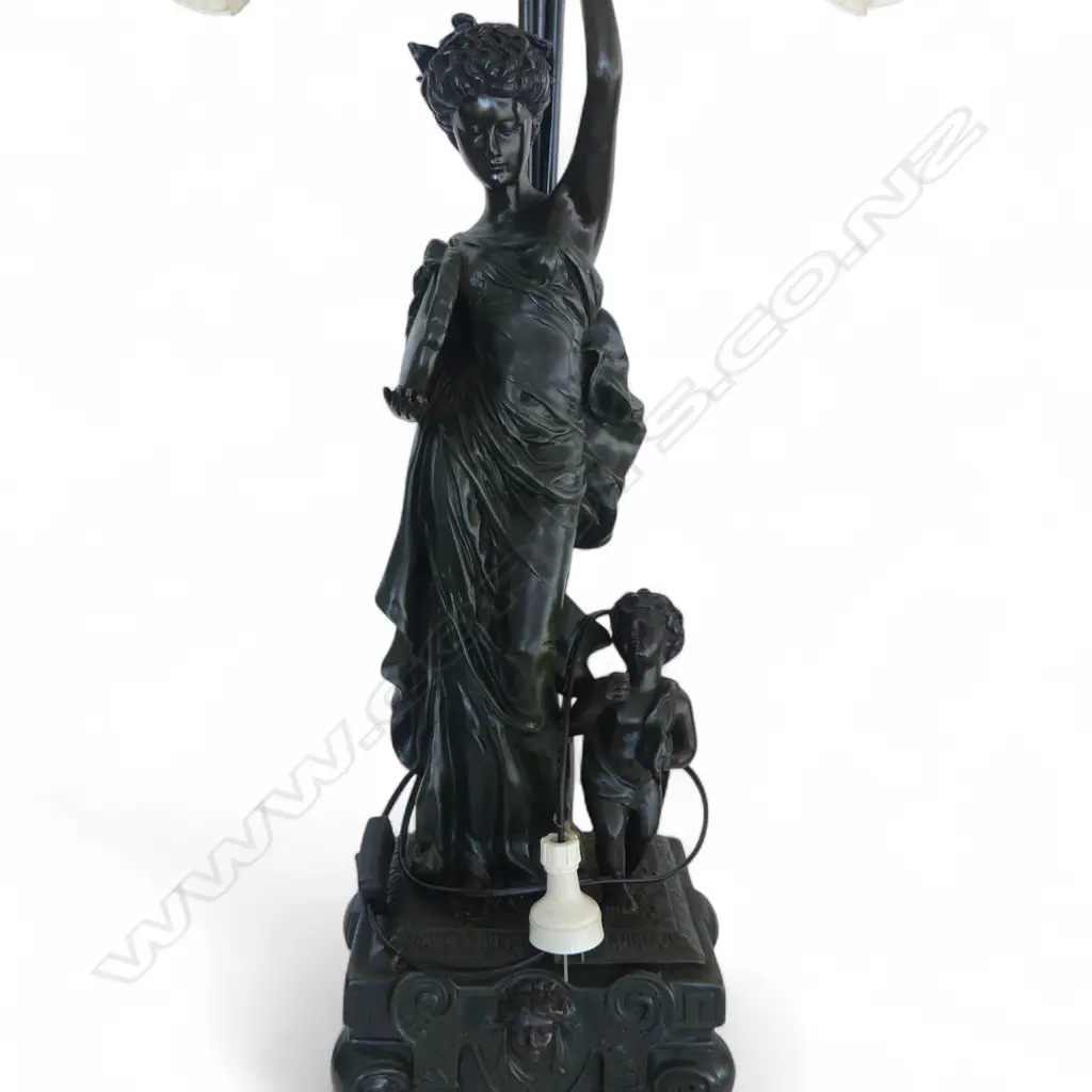 FRENCH STYLE FIGURAL COMPOSITE TABLE LAMP WITH THREE TULIP GLASS SHADES  980 mm (H) Image 1++