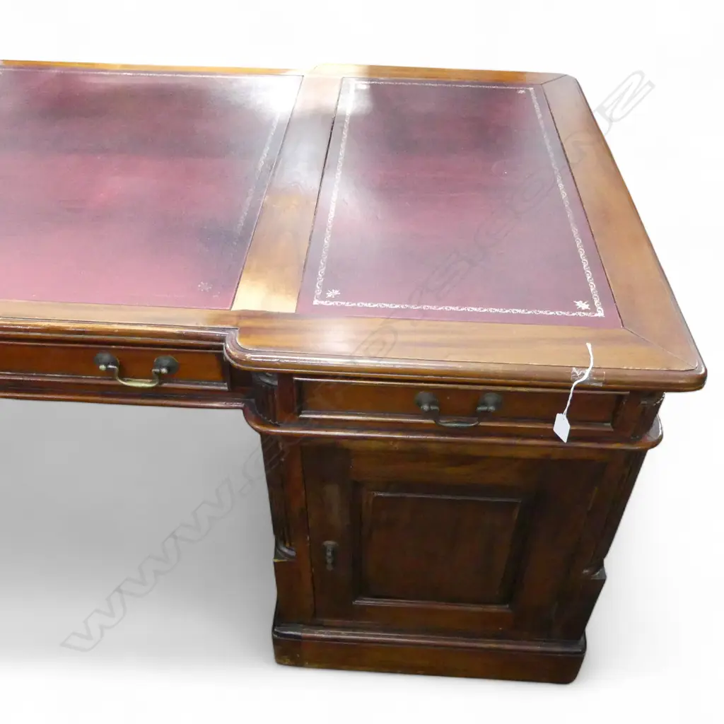 MAHOGANY TWIN PEDESTAL LEATHER TOP PARTNERS DESK 1800x950x780mm Image 1++