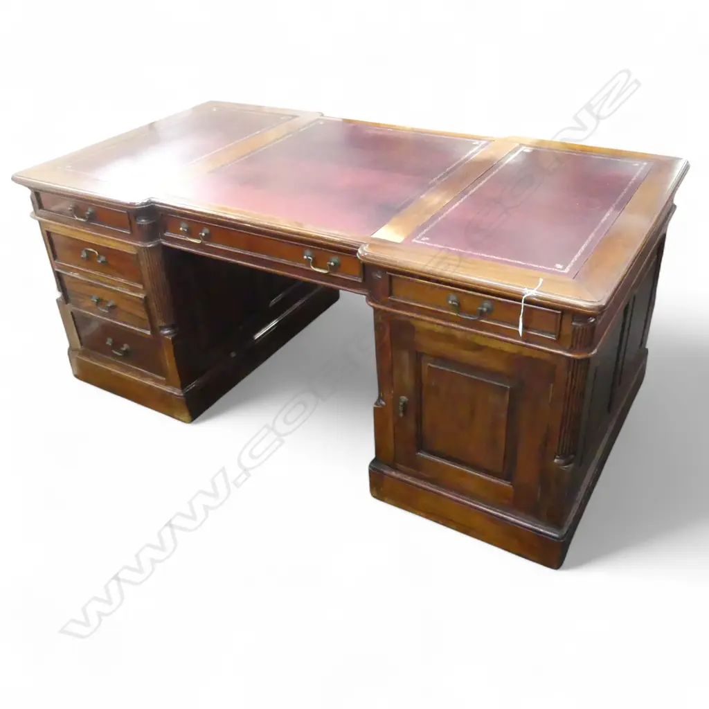 MAHOGANY TWIN PEDESTAL LEATHER TOP PARTNERS DESK 1800x950x780mm Image 1++