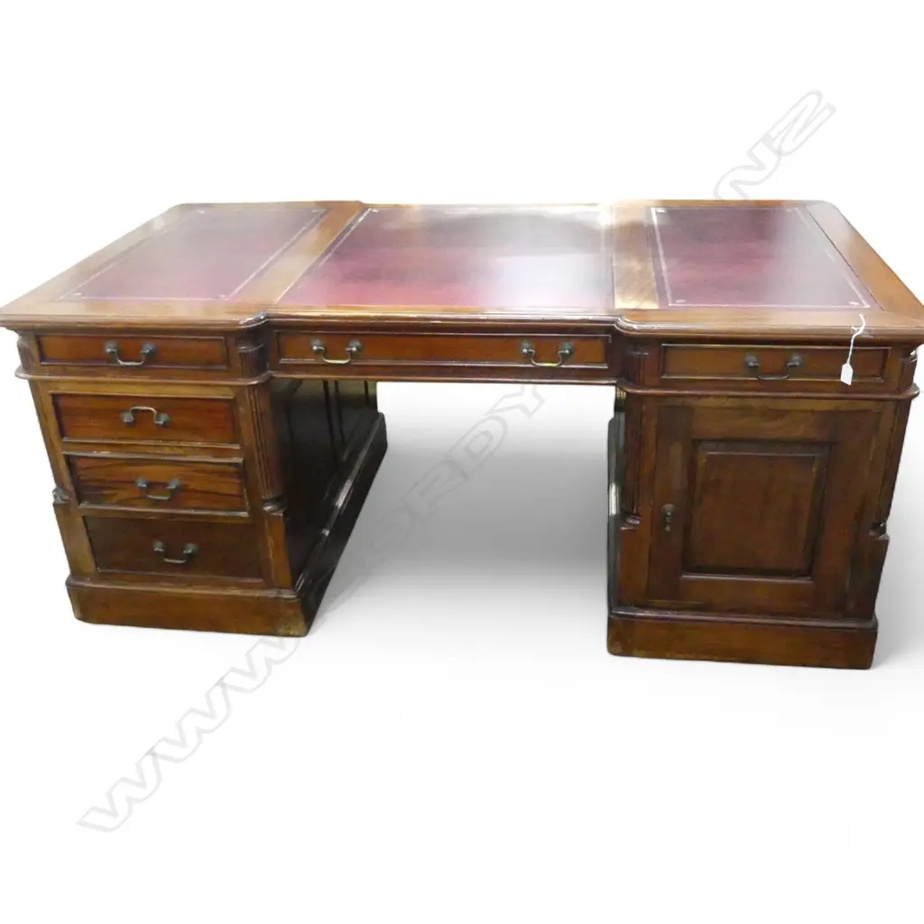 MAHOGANY TWIN PEDESTAL LEATHER TOP PARTNERS DESK 1800x950x780mm Image 1++