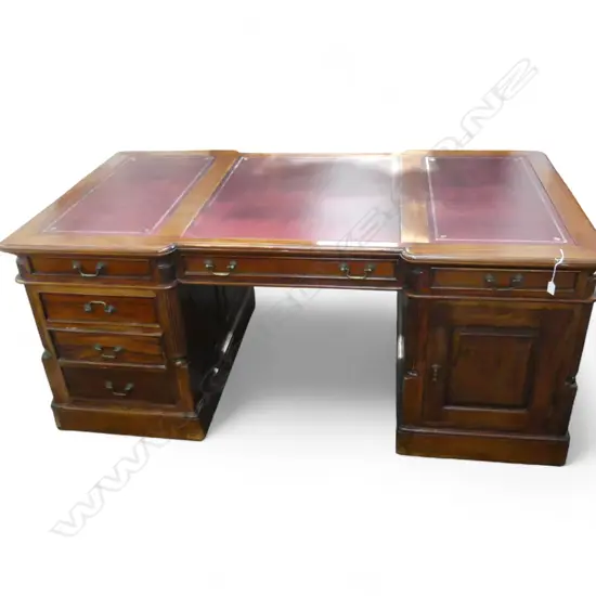 MAHOGANY TWIN PEDESTAL LEATHER TOP PARTNERS DESK 1800x950x780mm