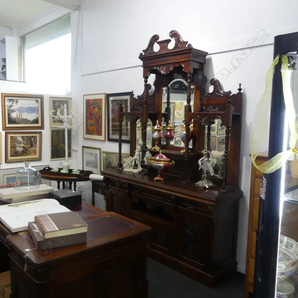 A SUBSTANTIAL INDONESIAN CARVED MIRRORED BACK SIDEBOARD  2520 x 1820mm Image 1++