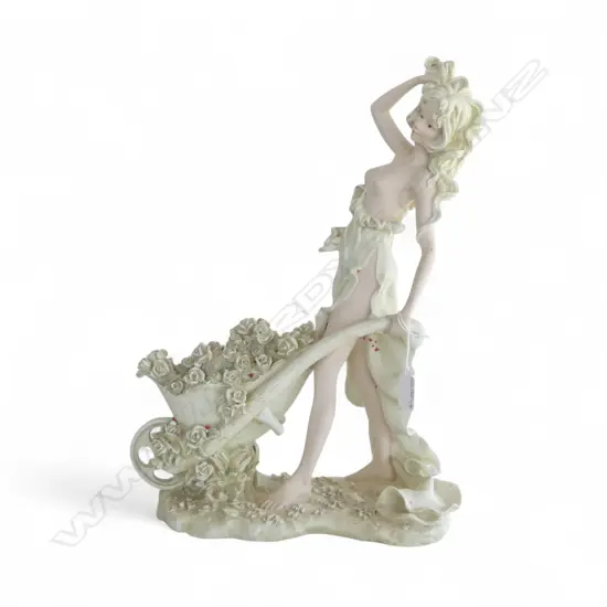LRG GIUSEPPE ARMANI for CAPODIMONTE 'LADY w FLOWER CART' FIGURE, H.440mm x 300mm