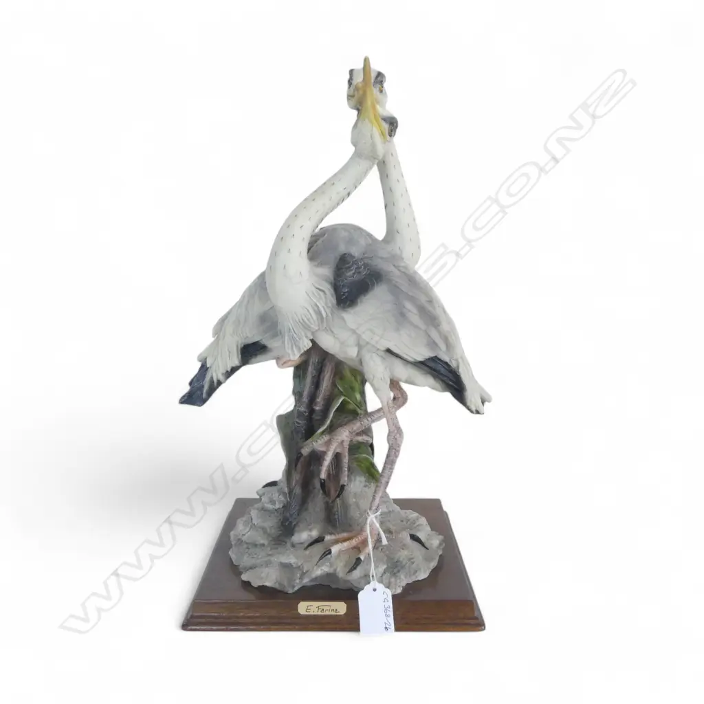 E.FARINA for CAPODIMONTE PORCELAIN SCULPTURE of LINKED HERONS, H.400mm Image 1++