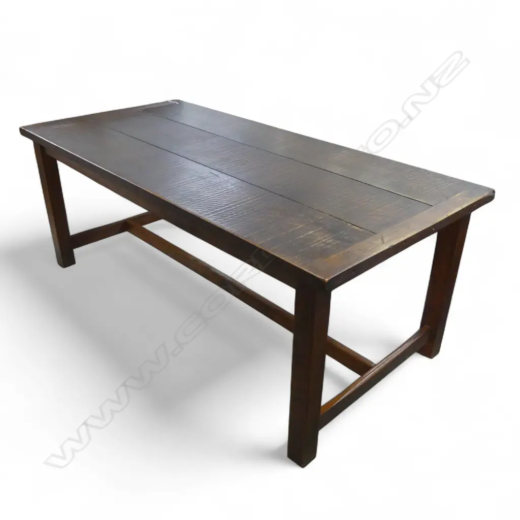 RUSTIC PLANK TOP DINING TABLE w. CLENCHED ENDS ON STRETCHER BASE 1900x900x720mm Image 1++