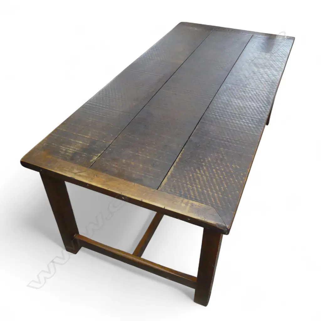 RUSTIC PLANK TOP DINING TABLE w. CLENCHED ENDS ON STRETCHER BASE 1900x900x720mm Image 1++