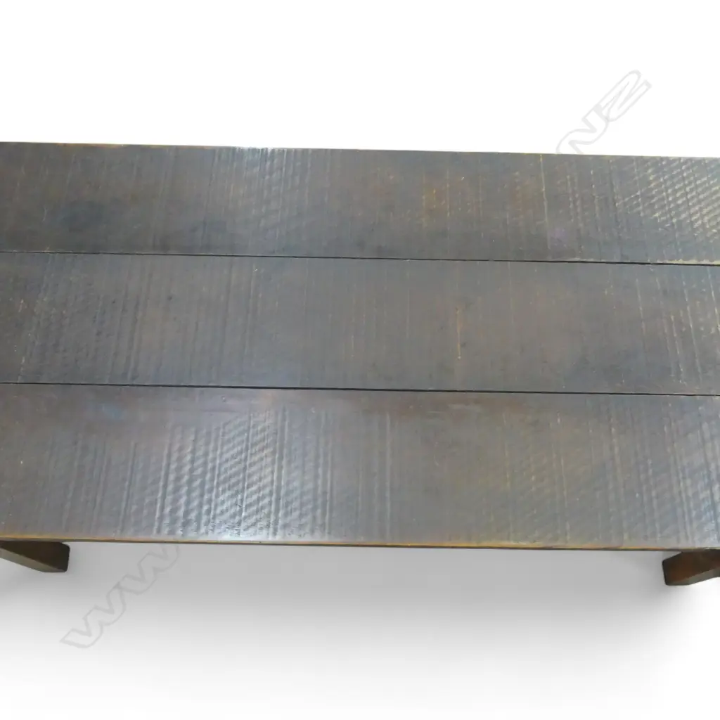 RUSTIC PLANK TOP DINING TABLE w. CLENCHED ENDS ON STRETCHER BASE 1900x900x720mm Image 1++
