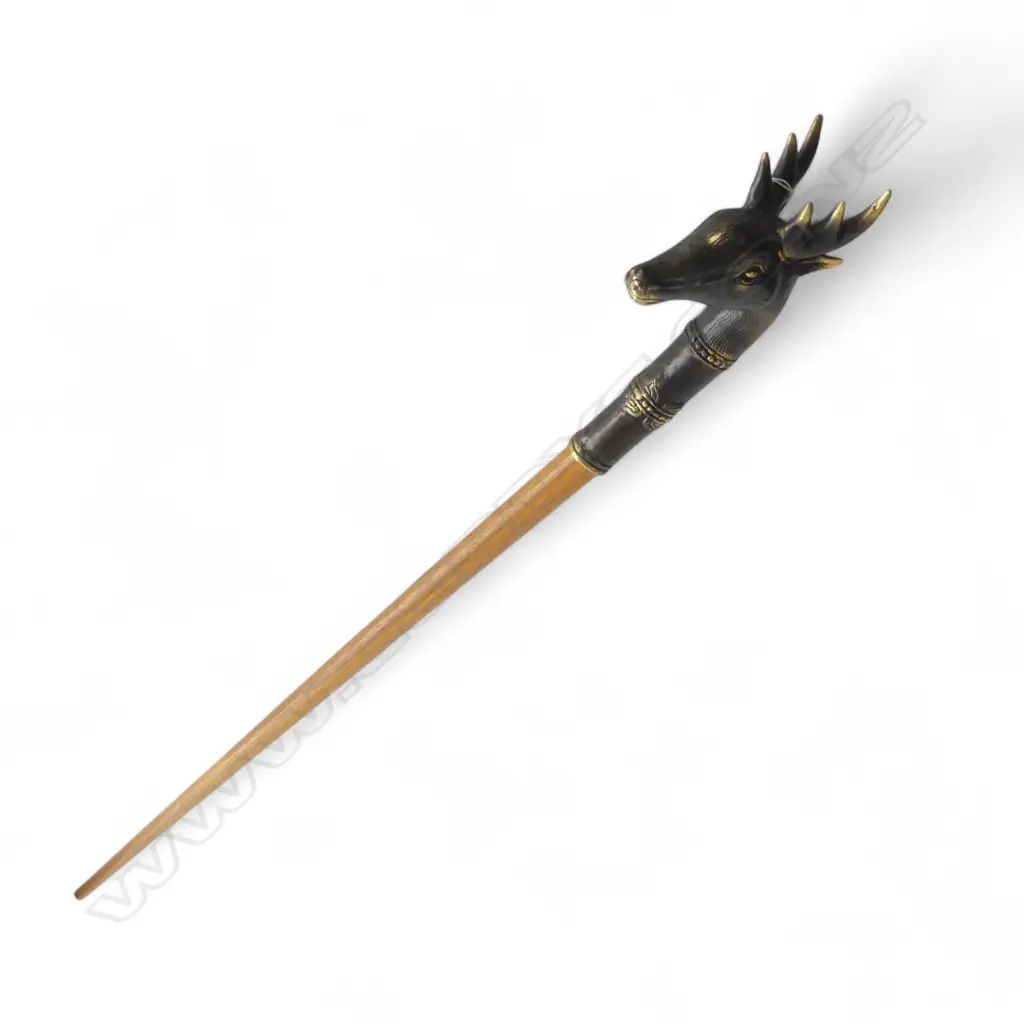 WALKING STICK w. BRASS DEER HEAD HANDLE H.1015mm Image 1++